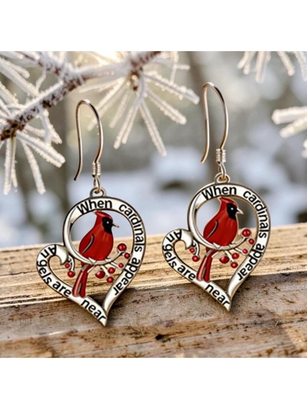 "When Cardinals Appear, Angels Are Near" Red Bird Heart-Shaped Dangle